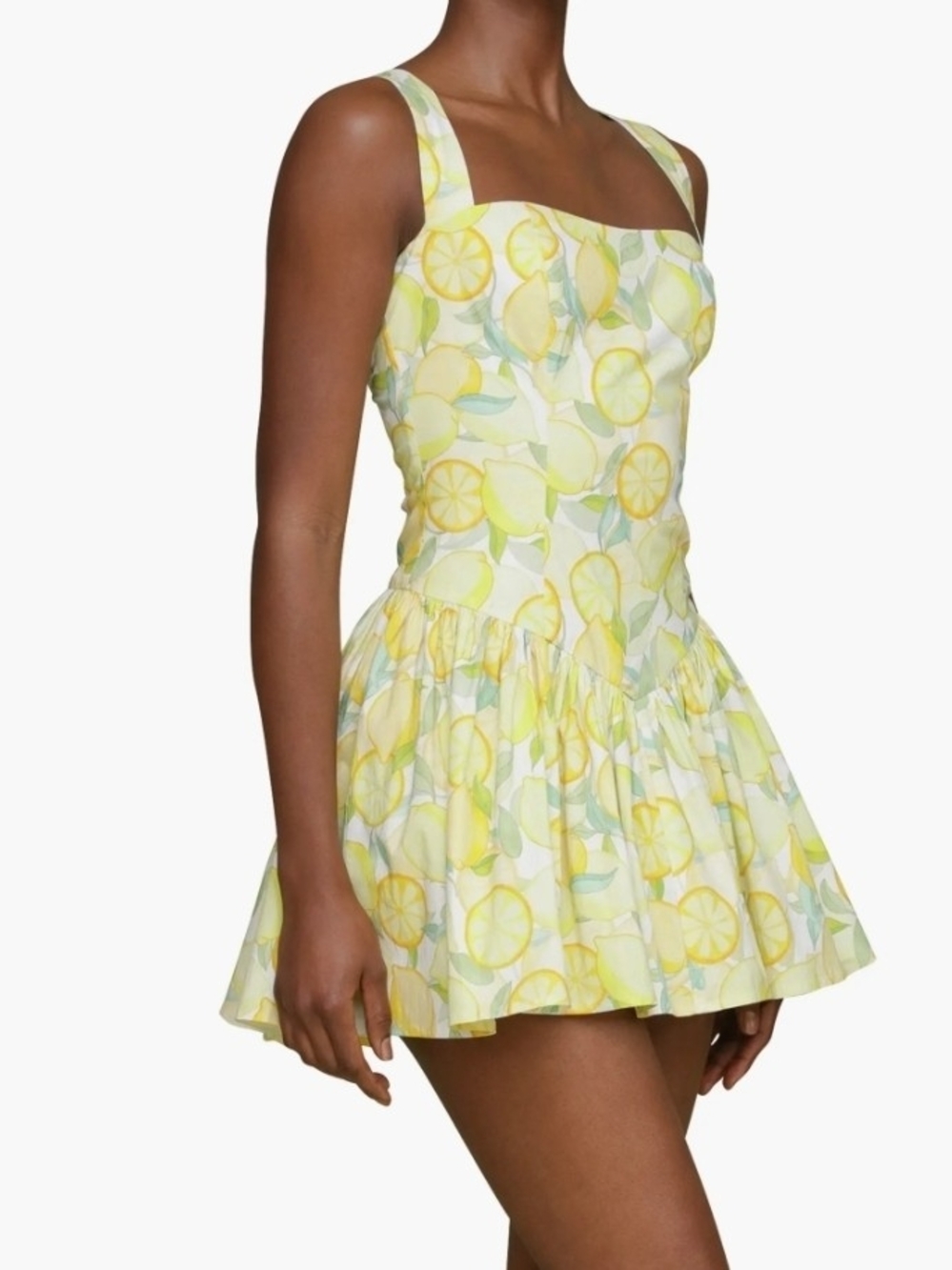 Avec Les Filles  Size 8 Lemon Print Stretch Cotton Minidress Coconut Girl Summer